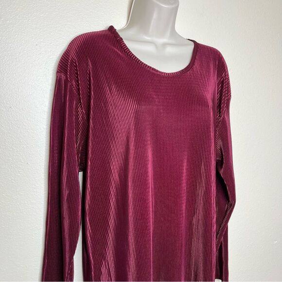 Vintage Maxima Burgundy Accordion Pleat Round Neck Long Sleeve Tunic Women Med - Picture 2 of 10